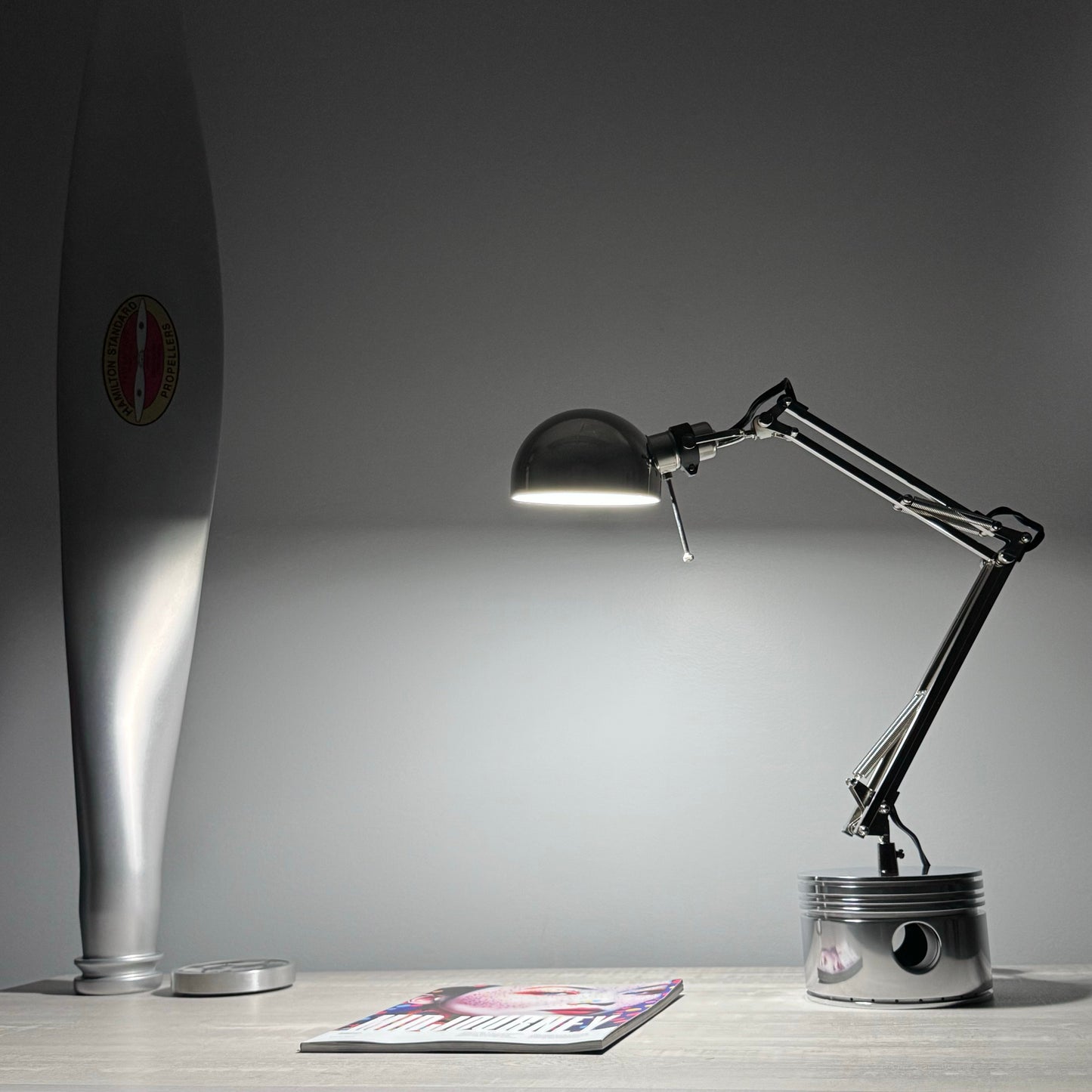 1940's Pratt & Whitney WWII R-2800 Corsair F4U Corsair Airplane Polished Chrome Radial Engine Piston Desk Task Lamp