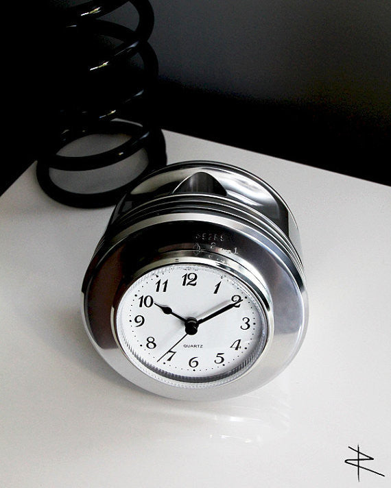 J-Cobs WWII Boeing Stearman Warbird Radial Engine Piston Mirror Polished Desk Clock