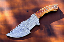 Handmade Damascus Hunting Knife with Camel Bone Handle